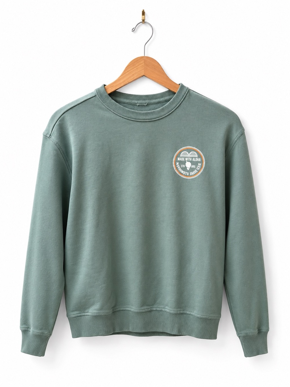 Matsumoto Shave Ice  Ladies Crewneck Sweater - Haleiwa HI in Sage Green Small